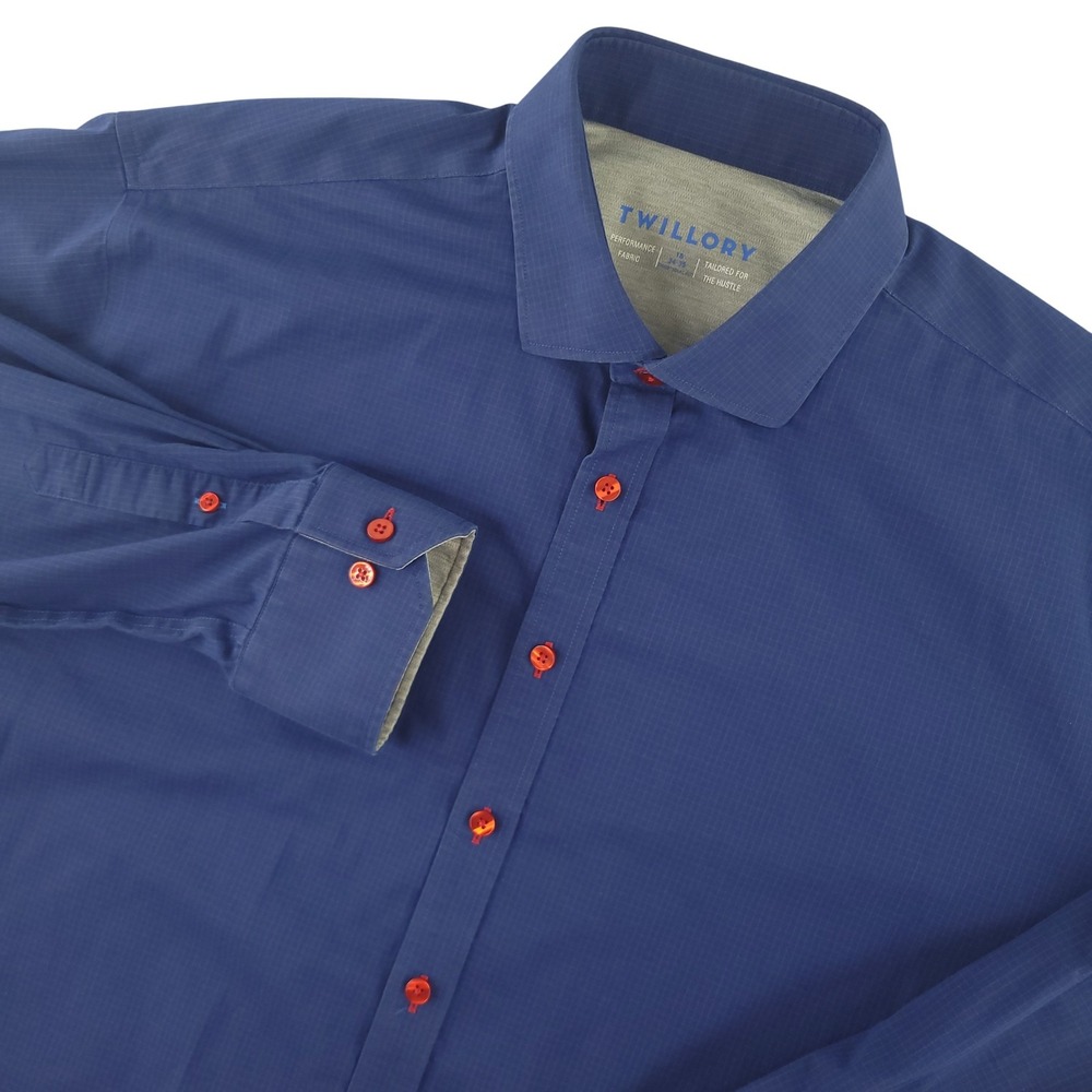 Twillory Dress Shirt Mens 18 34/35 Blue Solid Regular Fit Performance Stretch